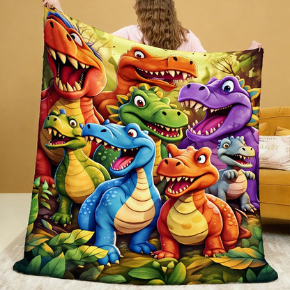 Colorful Dinosaur Print Flannel Blanket with Five Size Options from 29.9 x 39.9 to 60 x 80 Inches