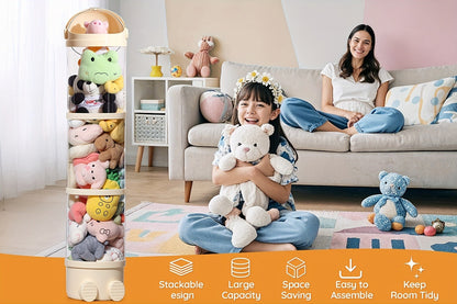 Stuffed Animal Storage Tower – Clear Plastic Toy Organizer with Layered Shelves, Visible Spacious Display Box for Kids Room, Living Room & Bedroom, Great Christmas Gift for Girls