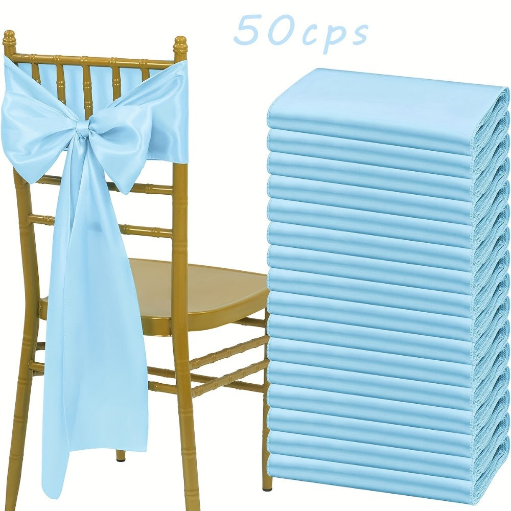 50-Piece Chair Sash Set in Light Golden, Green or Light Blue, 7 x 108-Inch Ribbons for Event Seating