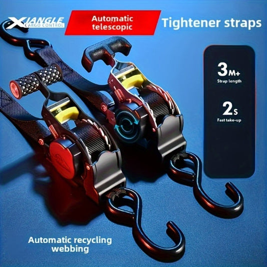 Self-Retracting Tie Down Straps 10 Feet Heavy Duty Ratchet Cargo Straps – Auto Retract for Truck Trailer Motorcycle Moving & Appliances, 1pc or 2pc Pack