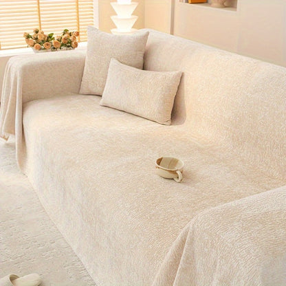 Sofa Cover 300 GSM Solid Chenille Throw with Fringe in Four Colors and Sizes from Single Seat to 71 x 150 Inches