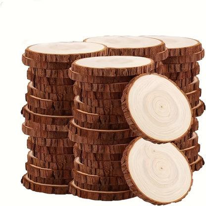 Wood Slices 28 Pcs Natural Log Bark Rounds for Crafts DIY Centerpieces Christmas Ornaments Wreaths Wedding Decor Painting Woodworking 2.76-3.54 Inch with or without Holes