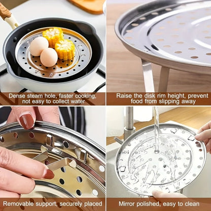 Stainless Steel Steamer Rack Set 3-Piece Multi-Layer Round Steamer Insert with Can Holder – Fits Most Pots for Home Kitchen | Stackable Steam Tray Cooking Rack for Vegetables Dumplings & More
