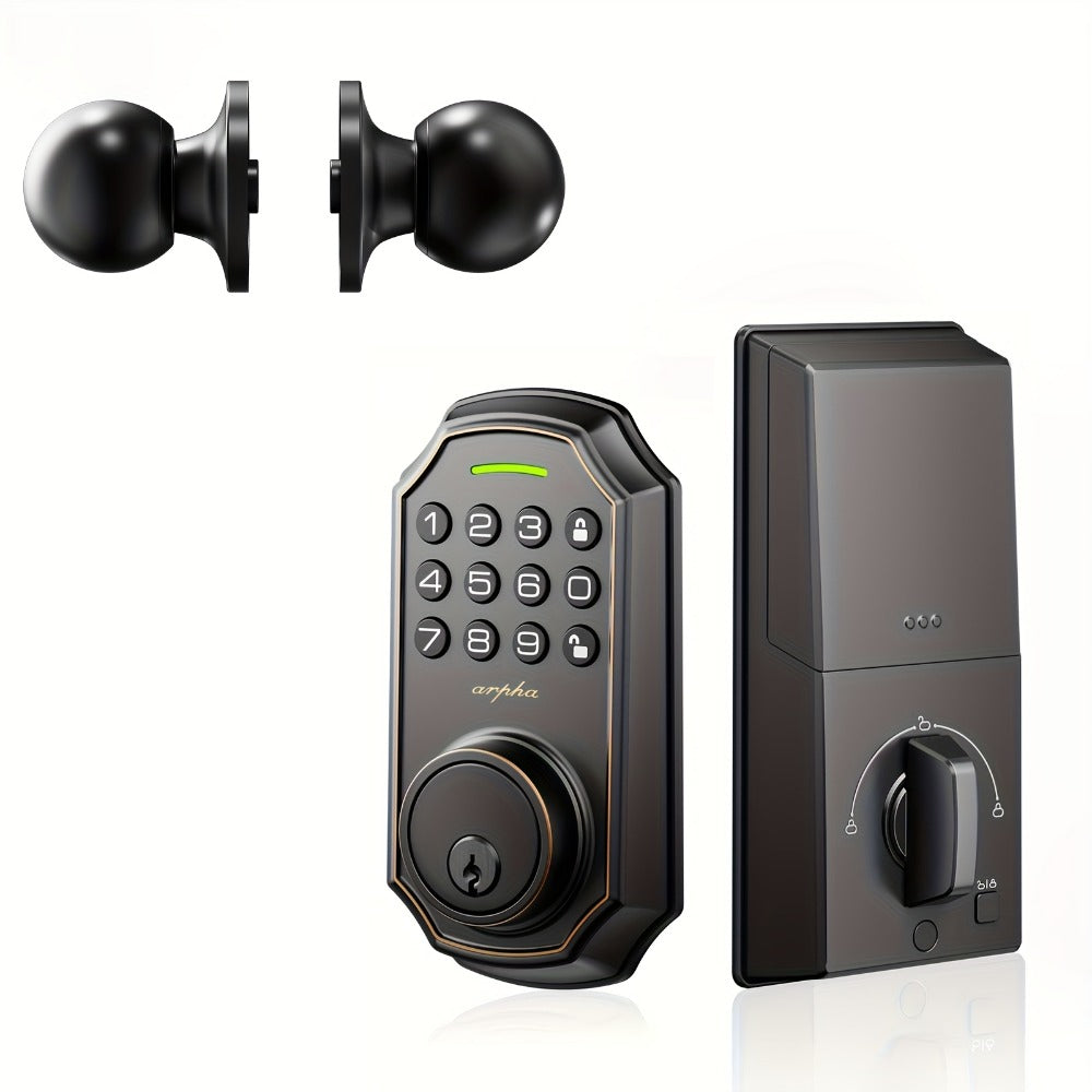 100 Code Keypad Door Lock Smart Keyless Entry Deadbolt – Anti-Peep Password, One-Touch Auto Lock, Fingerprint & WiFi Options, Zinc Alloy Front Door Lock, Easy Install, Low Battery Alarm, Black Silver