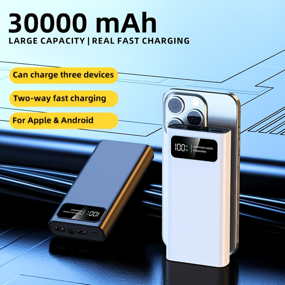 30000mAh Portable Charger with Bidirectional Fast Charging Dual USB & USB-C Power Bank High Capacity Battery Pack for iPhone Android Samsung Tablet Travel Outdoor Emergency