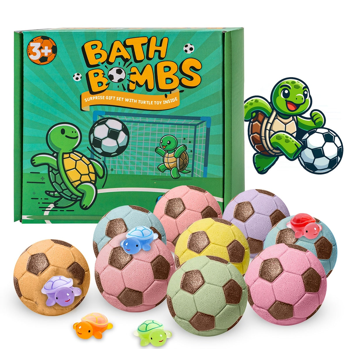 Soccer Ball Bath Bombs Gift Set 9 Pcs with Surprise Toys Inside - Lavender Scent Handmade Fizzy Bath Balls