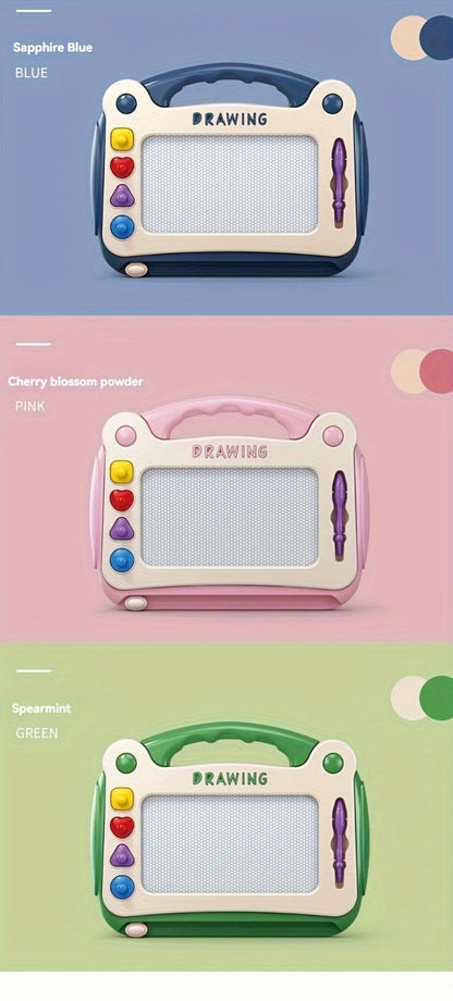Three-Mode Magnetic Drawing Board with Four Stamps, Brush, Eraser Slider and Six Color Configurations