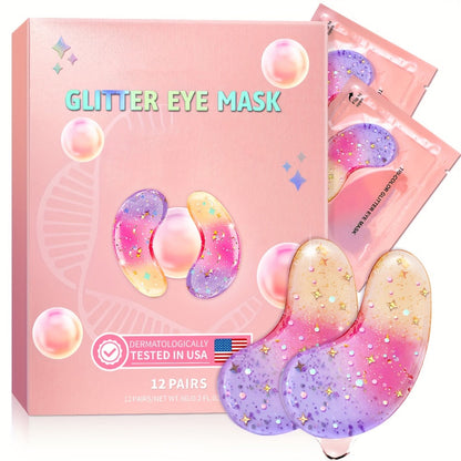 Glitter Under-Eye Patch Set with Pink, Purple and Gold Crescent Pads in a 12-Pair Checkout Pack