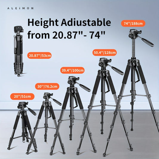 Heavy Duty Aluminum Tripod 74 Inch Red 3-Section, ALEiMON 188cm 14lb Capacity Adjustable Camera Stand with Tote Bag for DSLR, Mirrorless, Smartphone, Projector & Outdoor Photography