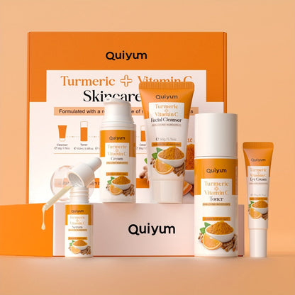 Skincare Set with Quiyum Label, 5-Piece Turmeric Vitamin C or 6-Piece Vitamin C Routine Options
