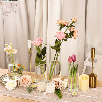 Clear Glass Cylinder Vases 24pcs Bulk Set - 4, 8, 12 Inch Tall Flower Vases for Centerpieces, Hurricane Floating Candle Holder for Wedding Party Table Home Decor, Valentine's Day Gift