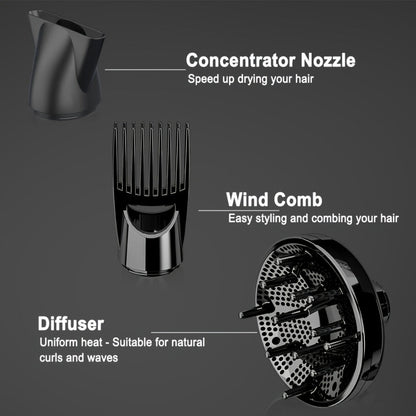 JINRI 1875W Hair Dryer with Three Heat Settings, Two Speeds and One- or Three-Accessory Package Options