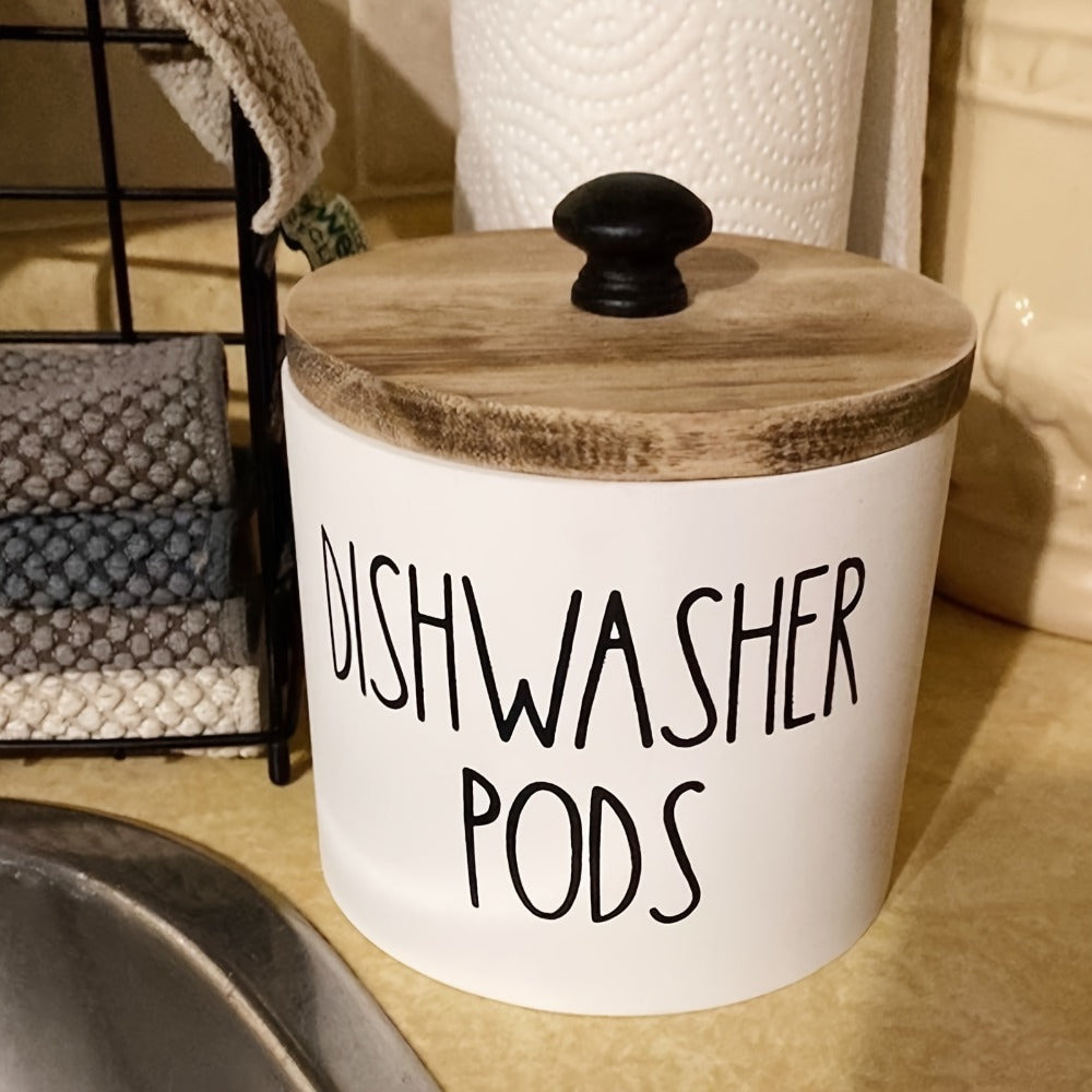 Laundry Ball Storage Organizer Round Wooden Container in White or Black for Countertop Storage