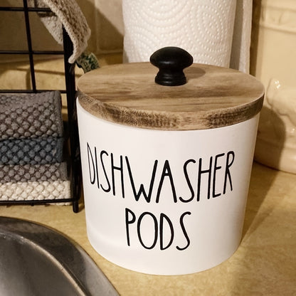Laundry Ball Storage Organizer Round Wooden Container in White or Black for Countertop Storage