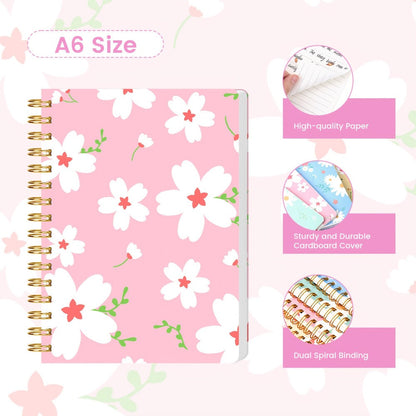 Eight-Pack A6 Floral Spiral Notebooks with Four Designs, Ruled Pages and Tear-Off Binding Pictured
