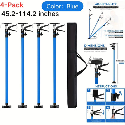 Adjustable Steel Support Rods for Drywall & Cabinet Installation, Extendable Construction Support Poles 19.7"-45.3" / 45"-114", Manual Lifting Tool Height Adjuster for Home Renovation, 2PCS & 4PCS Sets