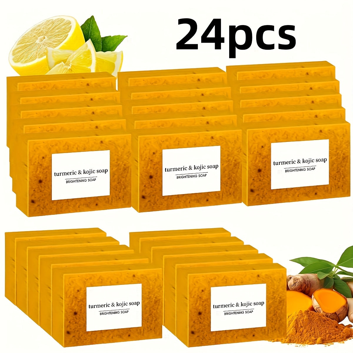 Kojic Acid Soap Bar 24-Pack Handmade — Lemon Turmeric Cold Process Bar Soap with Ginger Extract & Exfoliating Granules, Brightening Dark Spot Soap for Women, Face & Body Cleansing Gift Set