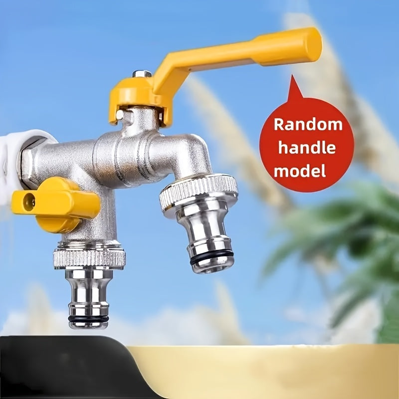 Dual-Outlet Garden Hose Faucet with Two Yellow Lever Handles in the Exact 1pc Checkout Option