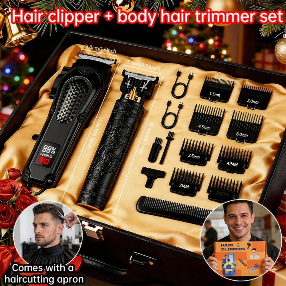 2-Piece Hair Clipper Set with Full-Size Clipper, Detail Trimmer, Guide Combs and USB Charging Accessories