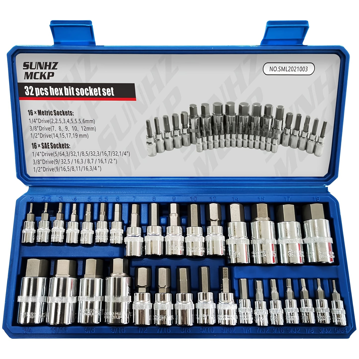Allen Hex Bit Socket Set 32-Piece - 1/4" 3/8" 1/2" Drive SAE & Metric S2 Steel Hex Key Sockets with Organized Storage Case for Home Improvement DIY Auto Repair