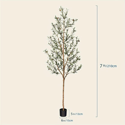 Slender Potted Olive Artificial Tree with Complete 4, 5, 6 and 7 ft Height Options and Faux Fruit Detail