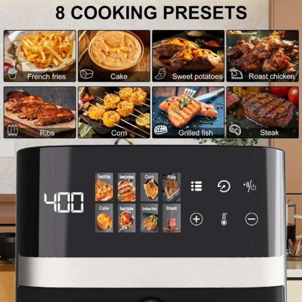 Air Fryer with LED Touchscreen, Viewing Window, Eight Preset Icons and 2.8Qt or 6Qt Black Capacity Options