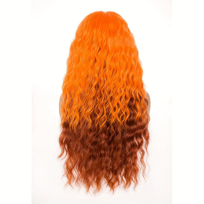 Synthetic Wig 30-Inch Long Curly Waves with Dark Roots, Middle Part and Three Ombre Colors