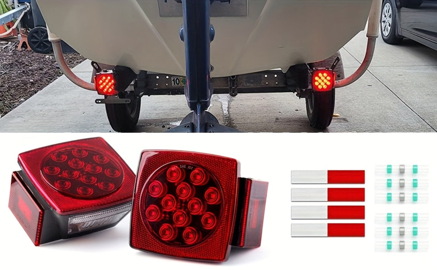 Trailer LED Light Kit 12V – Stop Turn Tail Brake License Plate & Side Marker Lights with Connectors for Trailers Under 80" – Boat Truck Camper RV Utility Trailer