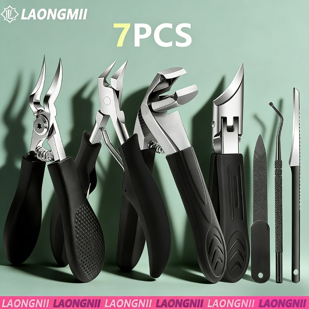 Seven-Piece Wide-Jaw Toenail Clipper Set with Stainless Steel Pedicure Tools for Home Nail Care