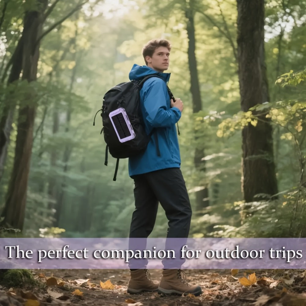 Solar Power Bank, 10000mAh USB Charger with Solar Panel, LED Flashlight, Compass, Data Cable and Backpack Hook