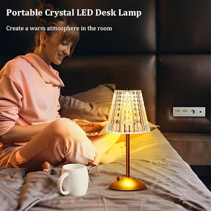Crystal Atmosphere Lamp Portable – 3-Color Adjustable Touch LED Table Light with Retro Golden Design for Home, Dining Table & Restaurant Ambiance (Starlight / Pumpkin / Trumpet)