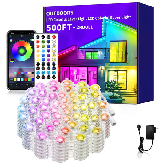 Permanent Eave Lights RGB Outdoor 200FT - Music Sync, Scene Modes, App Controlled Under Eave LED Lighting for House Exterior, Roofline, Garden, Holiday & Party Decor (60FT / 100FT / 150FT / 200FT)