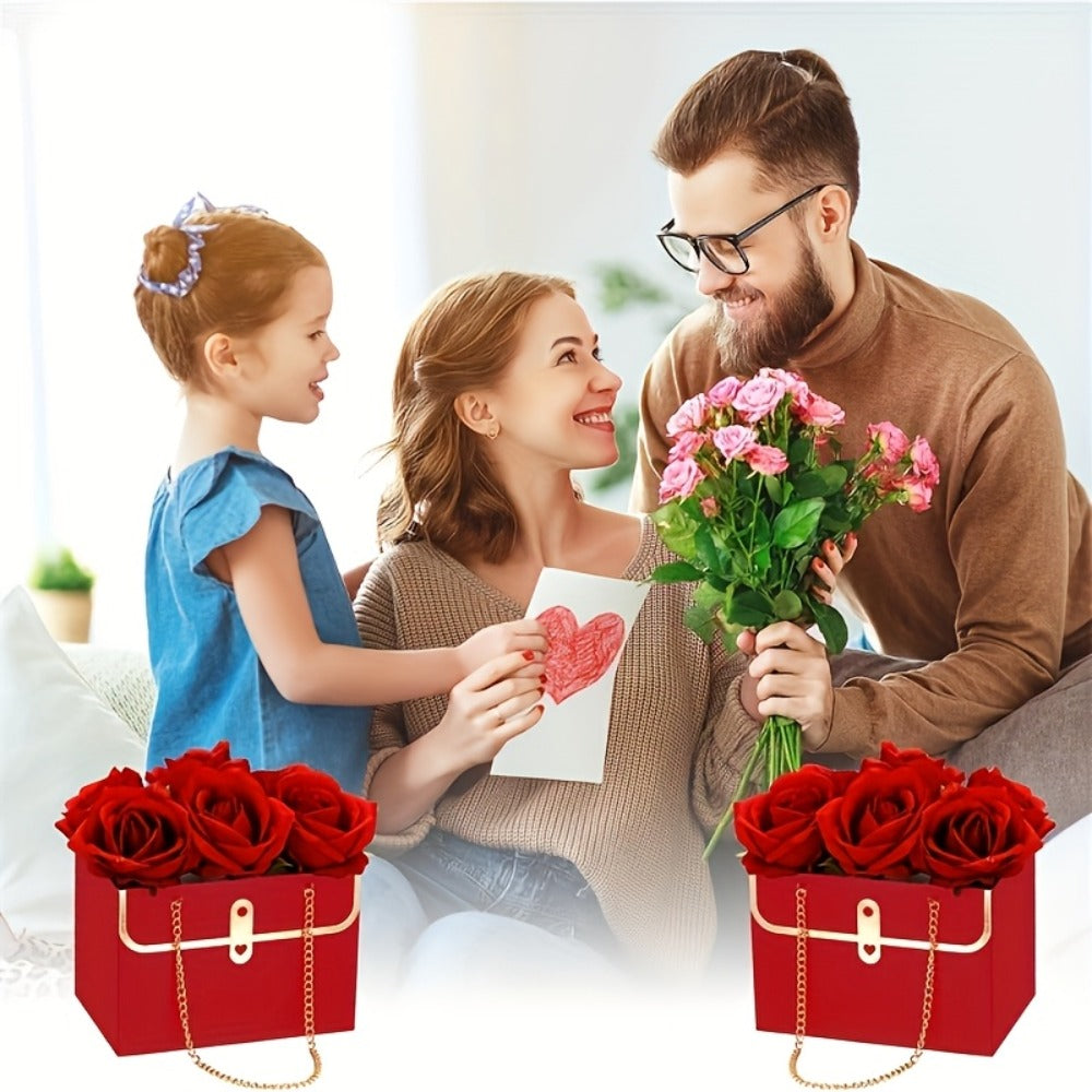 Paper Flower Bouquet Gift Bags with Metal Chain Handles in Black, Pink, White or Mixed Colors, 12–48 Pack Options