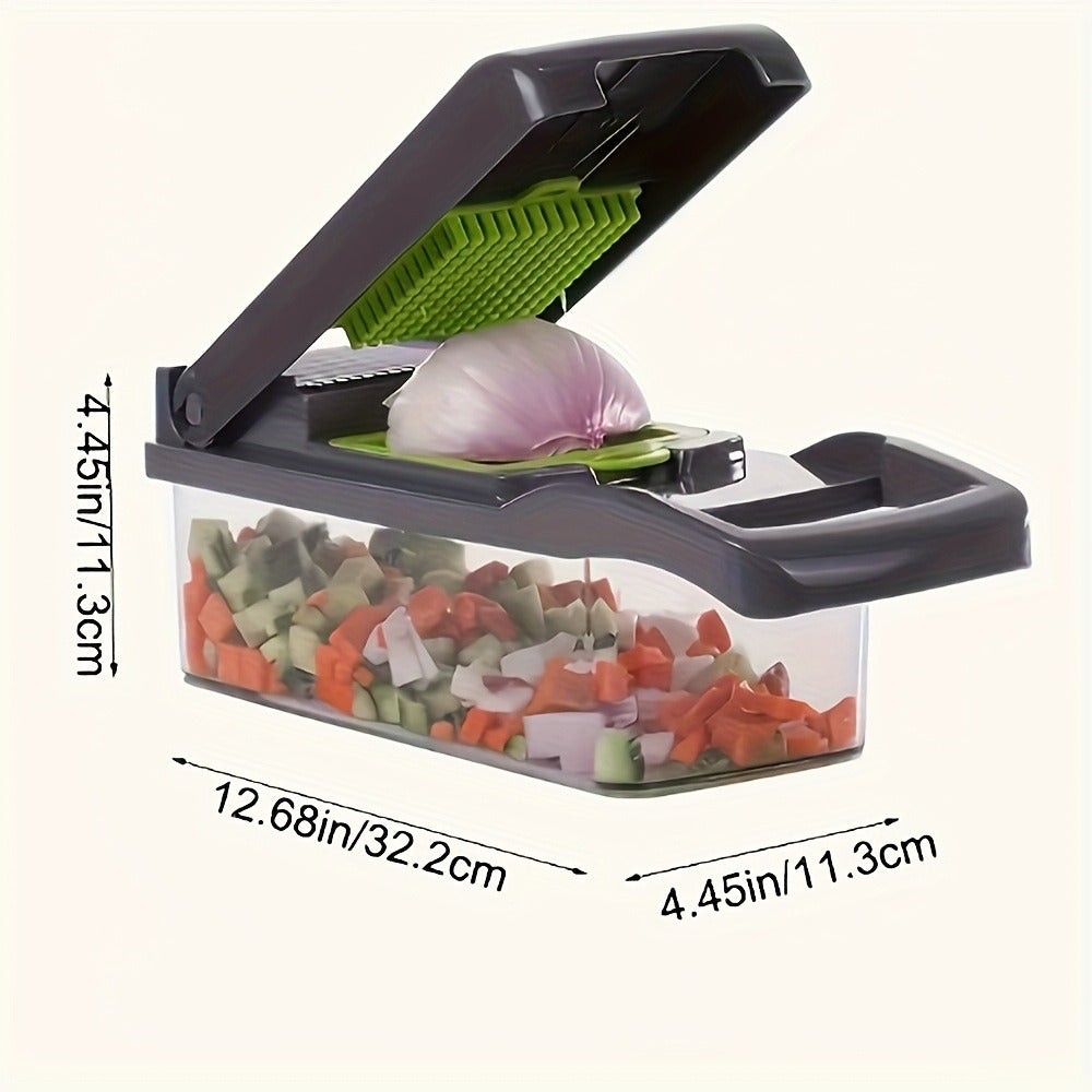 16-in-1 Vegetable Chopper Set with 8 Interchangeable Blades, Manual Food Chopper with Container, Peeler & Filter for Onion, Garlic, Carrot – Kitchen Prep Tool