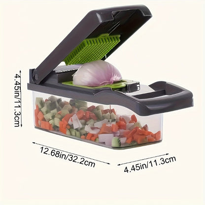 16-in-1 Vegetable Chopper Set with 8 Interchangeable Blades, Manual Food Chopper with Container, Peeler & Filter for Onion, Garlic, Carrot – Kitchen Prep Tool