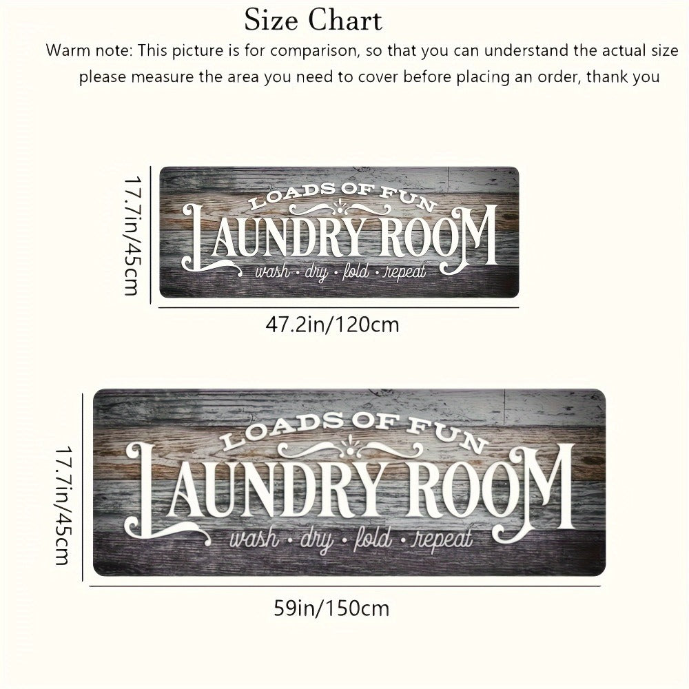 Rustic Laundry Room Runner Mat with Wood-Grain Print and Rubber Backing in Two Long Size Options