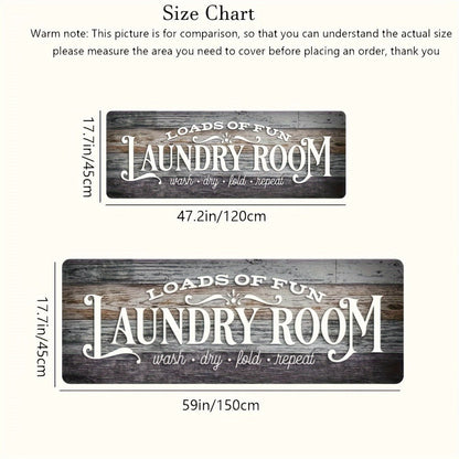 Rustic Laundry Room Runner Mat with Wood-Grain Print and Rubber Backing in Two Long Size Options