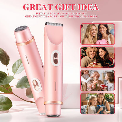 Bikini Trimmer for Women 2-in-1 Dual Head IPX7 Waterproof Electric Shaver Body Hair Trimmer Facial Hair Remover Bikini Underarm Leg Arm Face 90-Min Battery USB Rechargeable Pink Travel-Friendly