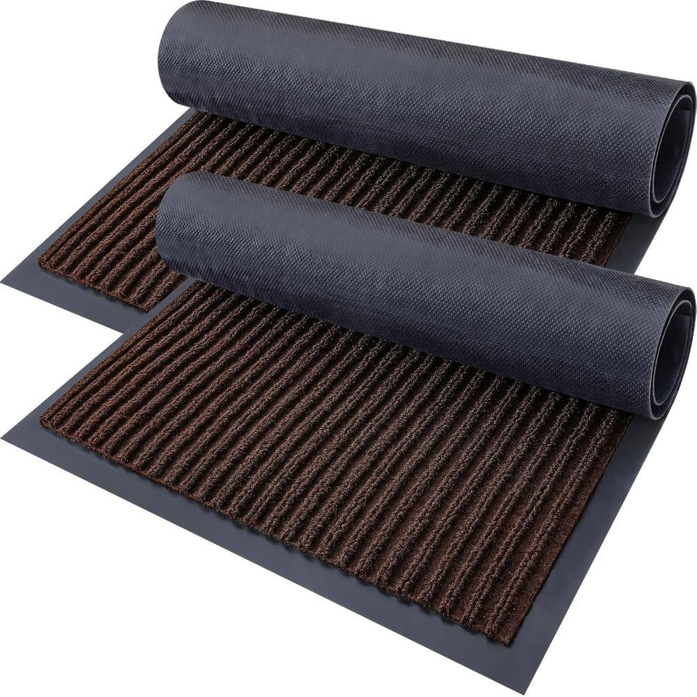 Two-Piece Ribbed Entry Door Mat Set in Black, Brown or Dark Gray with Three Exact Size Options