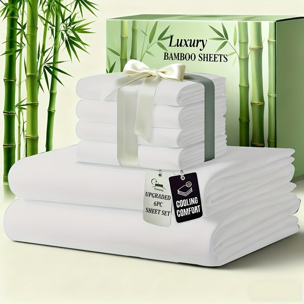 Bed Sheet Set 6-Piece Bamboo-Viscose Microfiber Blend with Twill Weave and 40–44 cm Pocket