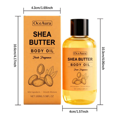 Shea Butter Body Oil, Two-Piece Set of 100ml Flip-Top Bottles with Coordinated Orange Labels