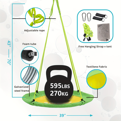 Flying Saucer Tree Swing 39"-43" – Textilene Fabric, UV & Tear Resistant, 360° Rotating with Adjustable Rope – Round Outdoor & Indoor Swing for Backyard & Garden, Multiple Colors