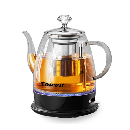 Electric Kettle by TOPWIT, 1L Glass Teapot with Removable Stainless Steel Infuser and Detachable Heating Base