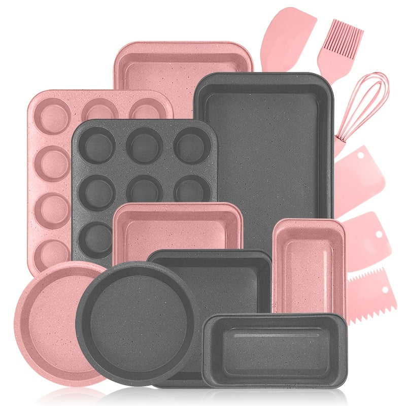 Mixed-Color Bakeware Set with 2–18 Pieces, Cake and Muffin Pans, Trays, Racks and Tools Pictured