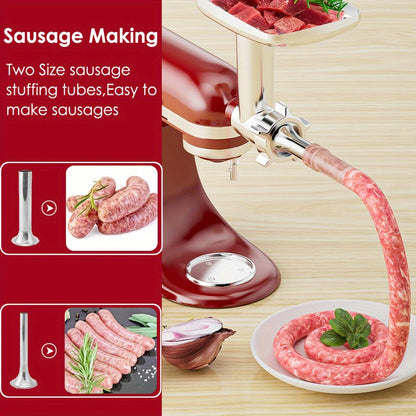 Metal Meat Grinder Attachment for KitchenAid Stand Mixers with 4 Grinding Plates 4 Blades for Home Cooking, Dining and Outdoor Meals