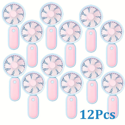 12-Piece Mini Handheld Fan Set with Round Grilles, USB Charging, Lanyards and Type A or Type B Designs
