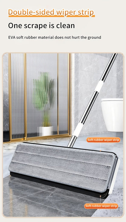 Flat Mop and Bucket Set with Metal Rod 360 Degree Swivel Head Reusable Microfiber Pads Hands-Free Wringing Wet Dry Floor Cleaning System for Hardwood Tile Bathroom Bedroom Living Room