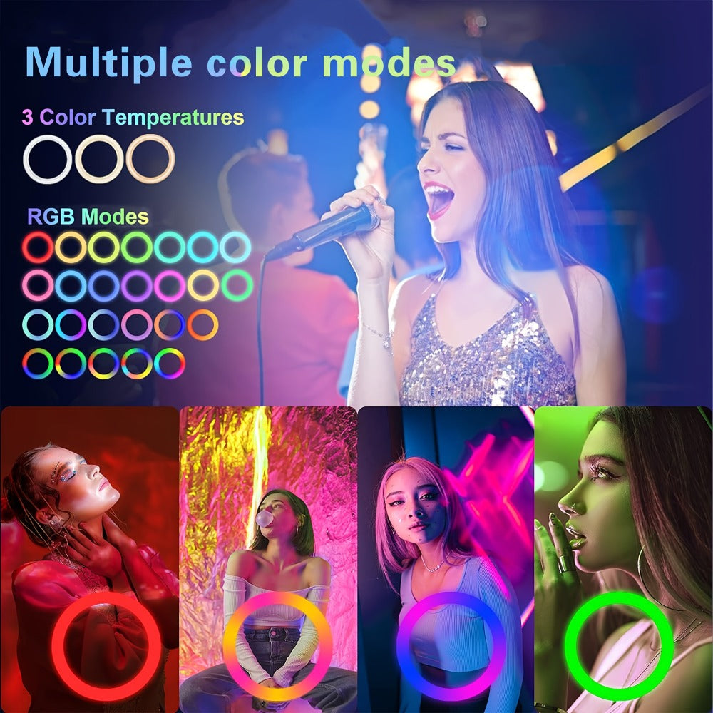 RGB LED Ring Light 43-Inch Adjustable Stand with Phone Holder USB Powered Multicolor Circle Fill for an Everyday Personal Care Routine