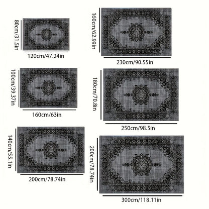 Velvet Floral Bohemian Area Rug - Low Pile Machine Washable Non-Slip Carpet for Living Room Bedroom Office Geometric Pattern