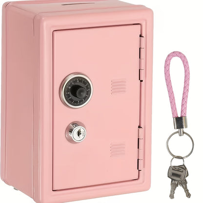 Mini Metal Coin Bank with Combination Dial, Key Lock, Removable Drawer and Three Color Options